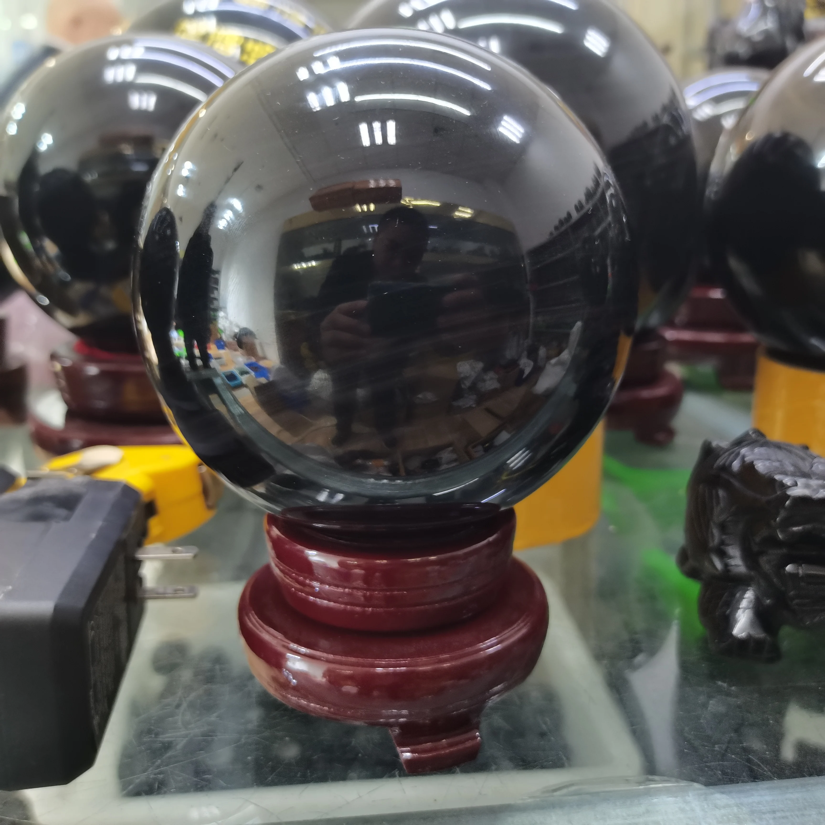 1 Uds negro Natural obsidiana esfera grande bola de cristal para sanación piedra + Pedestal