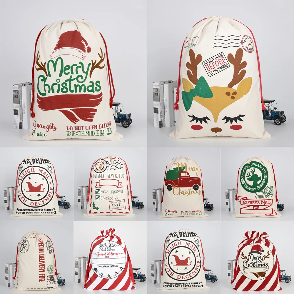 

Christmas Gift Bag Sack Drawstring Santa Claus Cotton Storage Candy Bag Large Bag for Party and Halloween Event