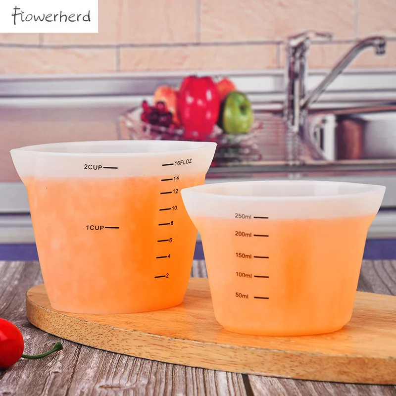 

Silicone Measuring Cup with Scale Large Household Translucent Measuring Tools DIY Baking Tools 500ml/250ml Kitchen Accessories