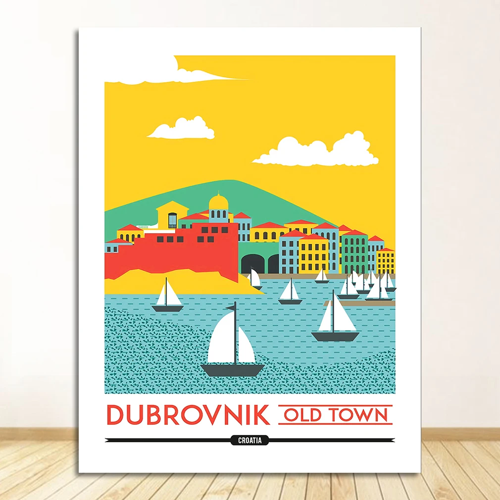

Постер для путешествий, Картина на холсте, наклейка на стену с искусственным покрытием, украшение для дома, подарок, Хорватия, Загреб, Дубровник, винтажный