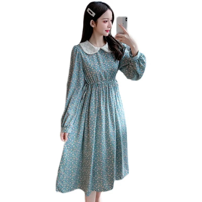 

COIGARSAM Floral Print Women dress New Spring Peter pan Collar Dresses Pink Green 7125