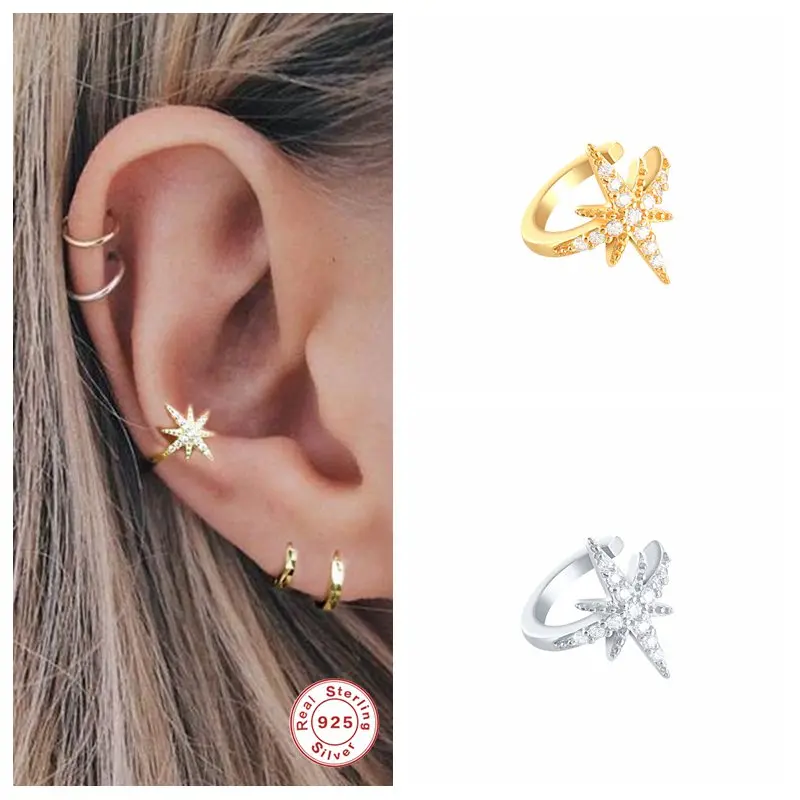 925 sterling silver Star Ear Cuff Micro Pave CZ Zircon Non Pierced Small Sized Girl Clip Earring Cuff Korean Earcuff Jewelry A30
