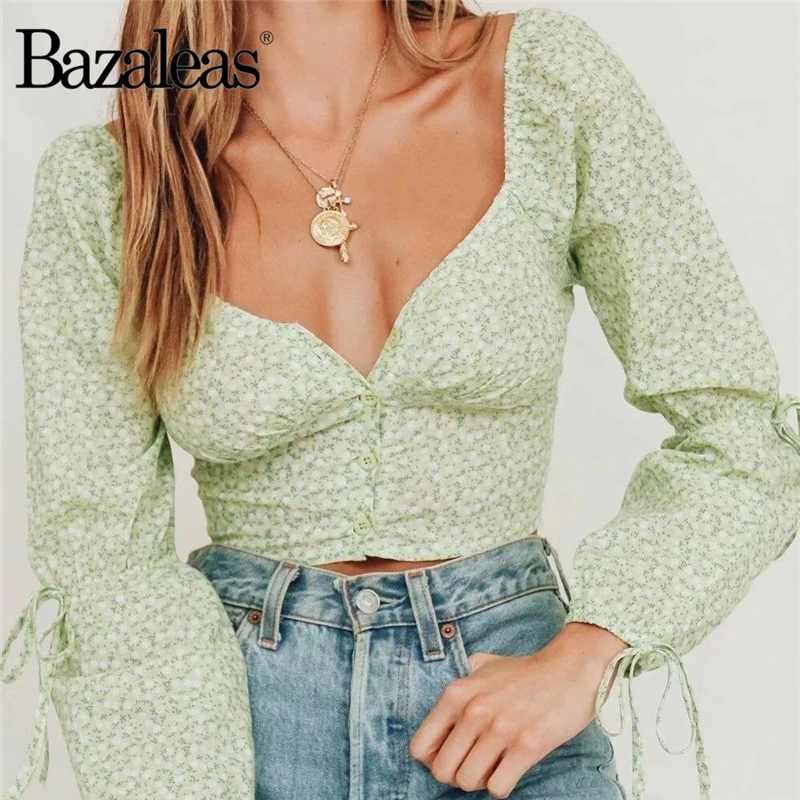 Bazaleas шикарные женские топы и блузки с длинным рукавом галстуком зеленые