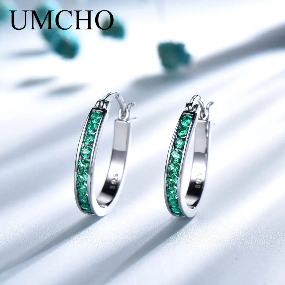 UMCHO, цельное серебро, 925, ювелирное изделие, хорошее зеленое, создано, нано изумруд, серьги-клипсы для женщин, праздничные подарки на день рождения, очаровательные ювелирные изделия