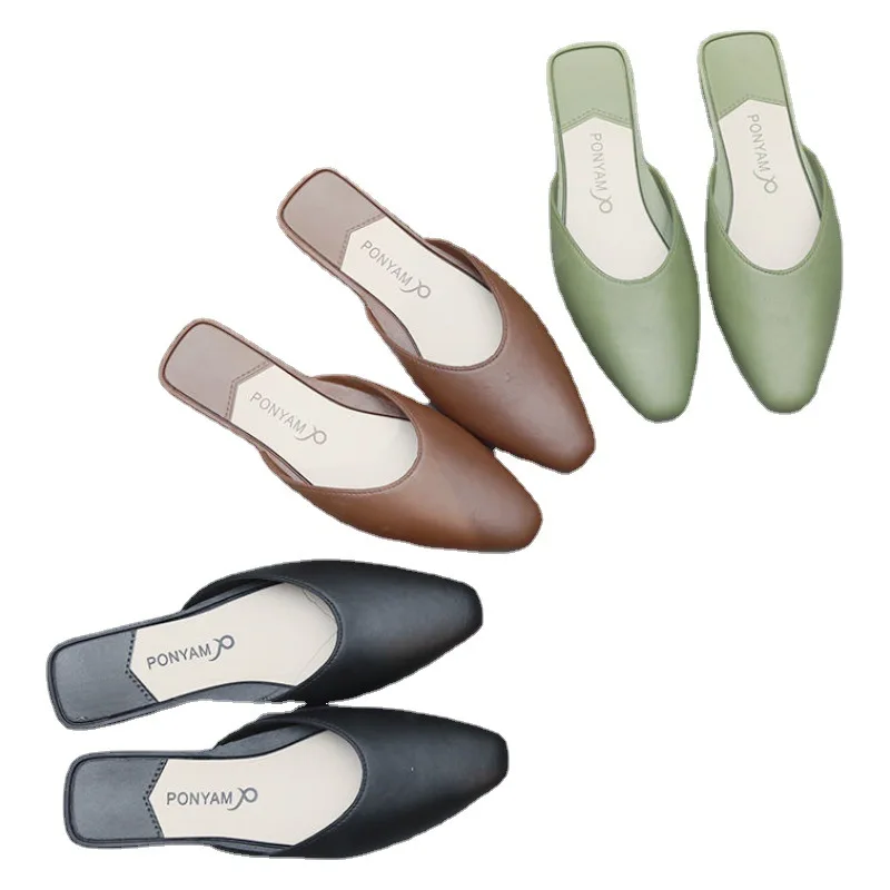 

2021 Zomer Mode Blok Lage Hakken Slippers Loafer Vierkante Teen Flat Slide Flop Flops Tong Femme Dames slides zapatillas mujer