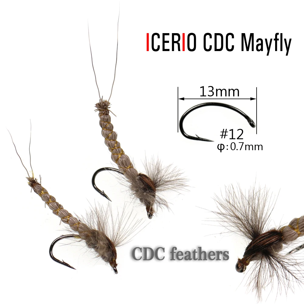 ICERIO 6 шт. CDC Mayfly Deerhair Body Dry Fly для форели рыбалки нахлыстом приманки #12 | Спорт и
