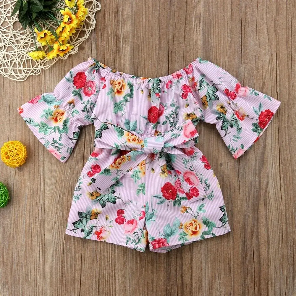 Летний комбинезон с открытыми плечами и рюшами для маленьких девочек От 6 месяцев