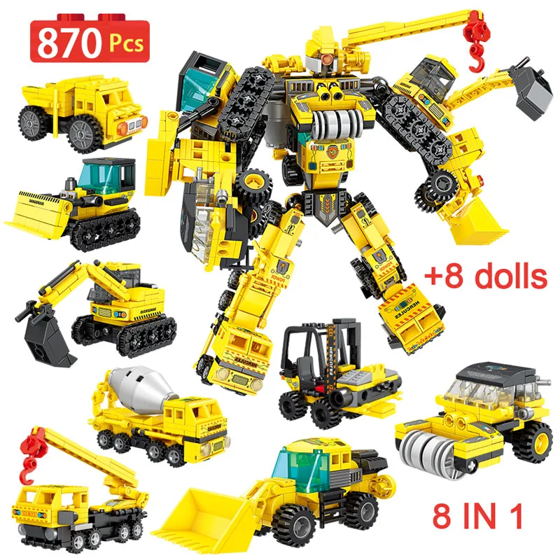 

8 in 1 City Technical Car Engineering Robot Mixer Truck Building Blocks MOC Excavator Vehicle Bricks Toys For Children