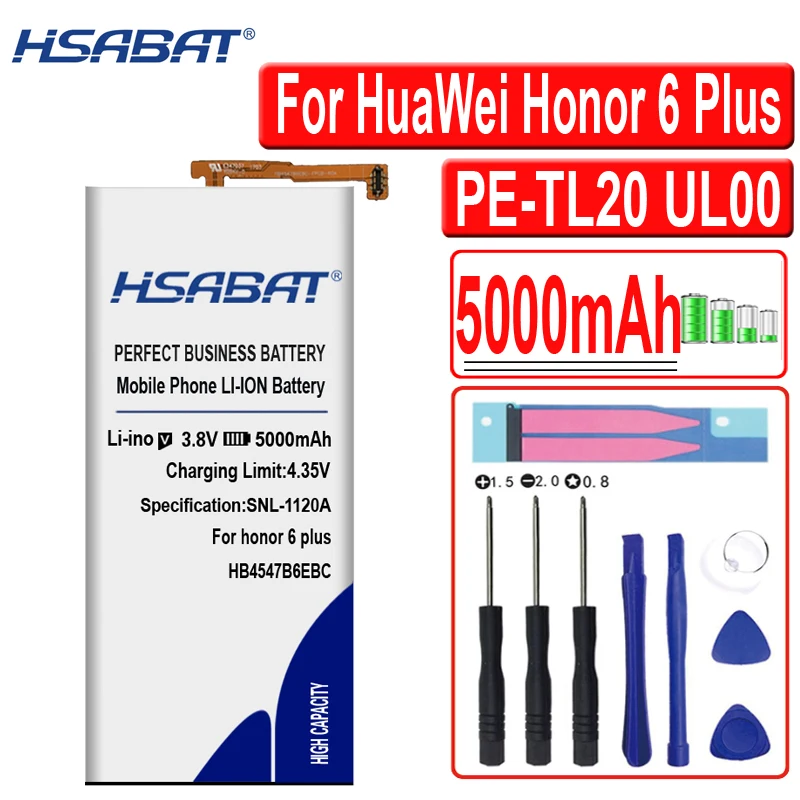 

HSABAT 100% New 5000mAh HB4547B6EBC Battery for HuaWei Honor 6 Plus 6plus PE-TL20 UL00 TL10 CL00