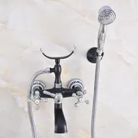 Black Silver Bathroom Tub Faucet Wall Mounted Mixer Tap W/ Telephone Style Hand Shower Sprayer zna622