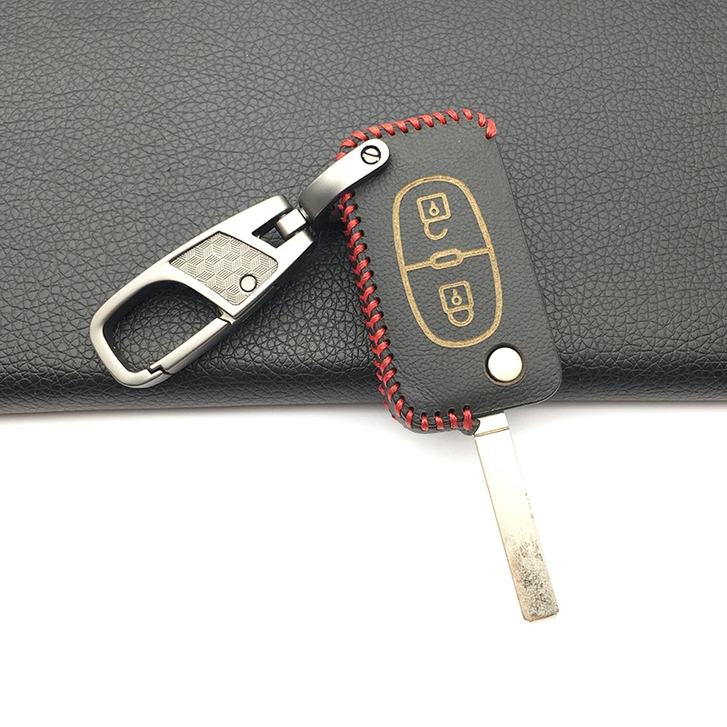 2 Buttons Leather Car Key Case Cover For Peugeot 207 307 308 407 408 Citroen C3 C4 C4L C5 C6 Protector Shell | Автомобили и
