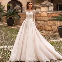 loverxu vestido de noiva sexy boat neck lace vintage wedding dresses 2021 long sleeve appliques sweep train a line bridal gowns