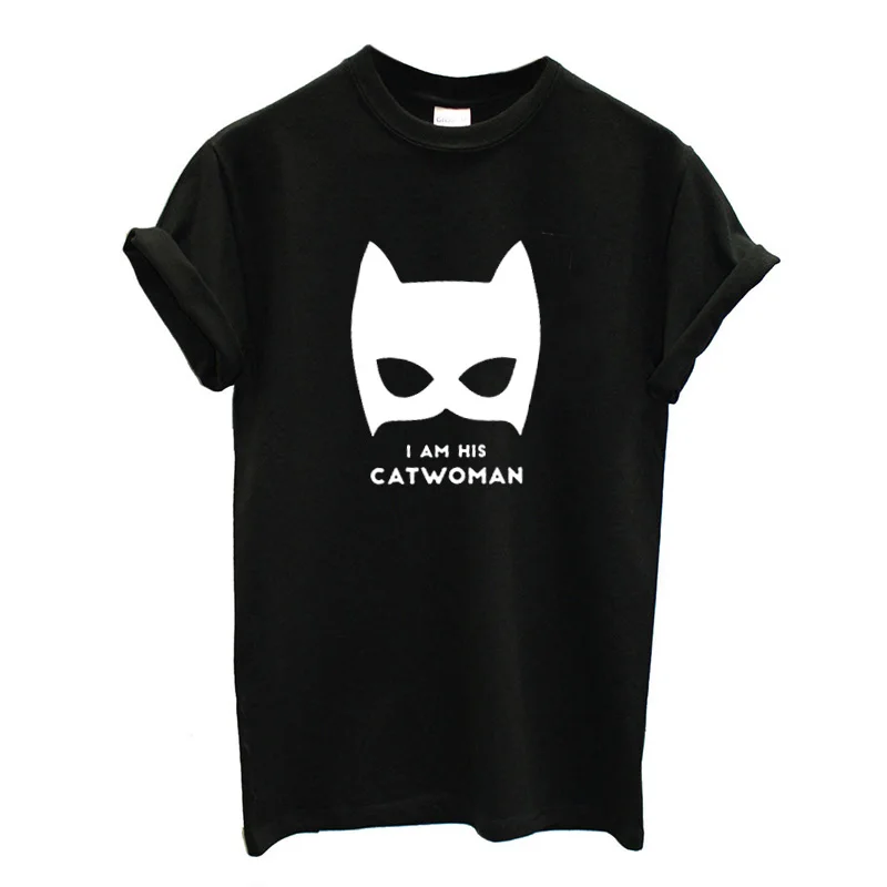 Забавный костюм, парный комплект, футболка «Бэтмен и кошка женщины», подарок, идеи для влюбленных пар, для молодоженов, партнеров, топ, футболка унисекс - Цвет: P973WBlack