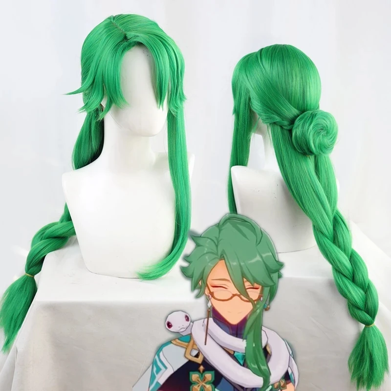 

Game NPC Atractylodes Cosplay Accessories Genshin Impact Bai Zhu Green Wig Anime Project Halloween Props 90CM Braid Headwear