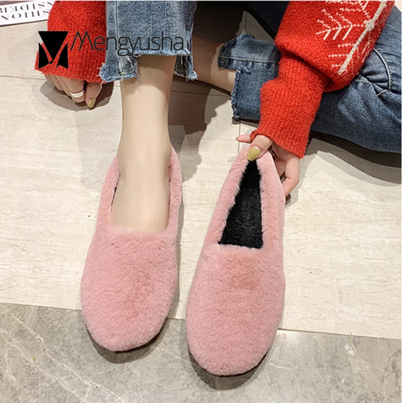 Мокасины зимние плюшевые теплые женские хлопковые туфли на плоской подошве