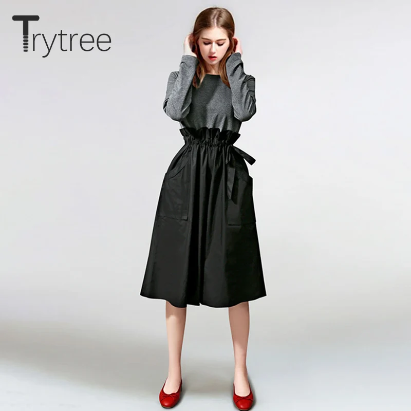Осенне зимнее повседневное женское платье Trytree 2020 свободное модное однотонное