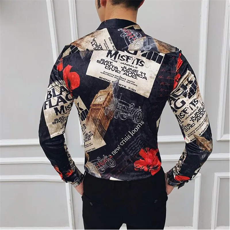 Модная брендовая Клубная рубашка зимняя мужская плотная Золотая Бархатная