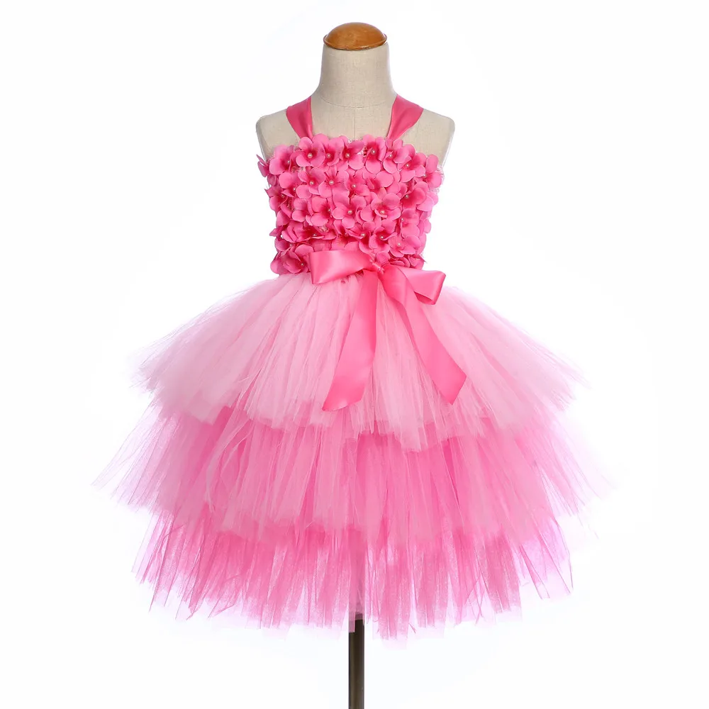 Платье-пачка для девочек с гортензией тюлевые платья до середины икры цветами
