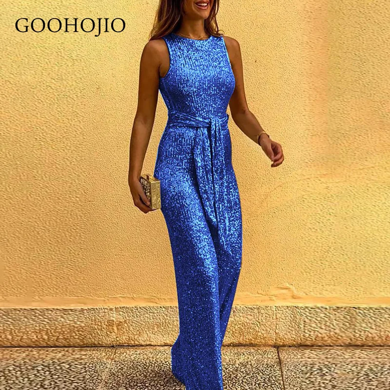 

GOOHOJIO 2021 Spring Autumn New Fashion Backless Jumpsuit for Ladies Temperament High Waist Jumpsuit Women Casual Rompers Women