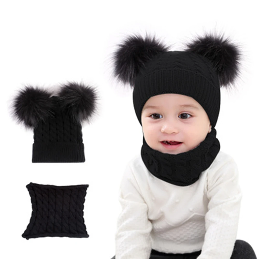 Шапка-бини гетры комплект для младенцев малышей детей Зимняя Теплая Вязаная с