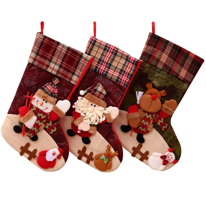 

3Pcs Personalized Christmas Stockings Christmas Decoration Fireplace Hanging Ornaments Family Holiday Decorations