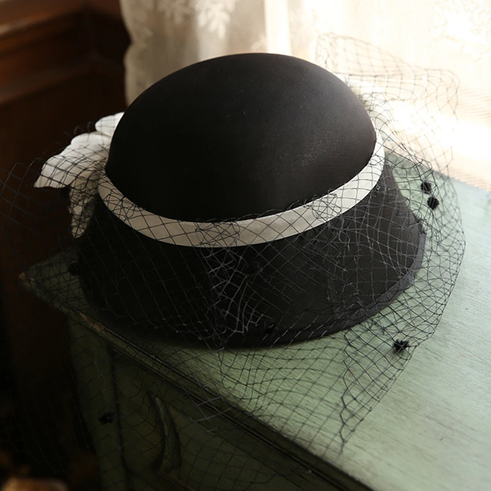 Женская шляпка-колокол FS черная шляпка с вуалью и цветами шерстяные войлочные