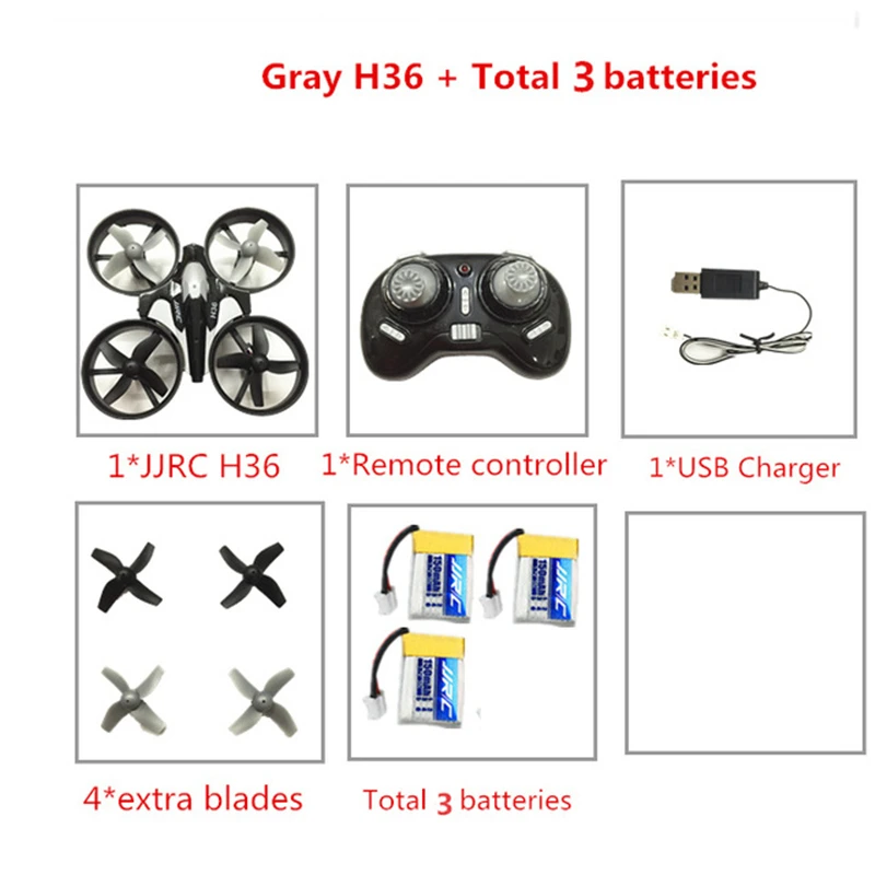 Gray 3 Радиоуправляемый вертолет JJRC H36 мини-Дрон 2,4 ГГц 6-Axis Gyro Безголовый режим один ключ возврата RC Квадрокоптер с дистанционным управлением VS JJRC H8 мини H20 Дрон - Цвет: Gray 3