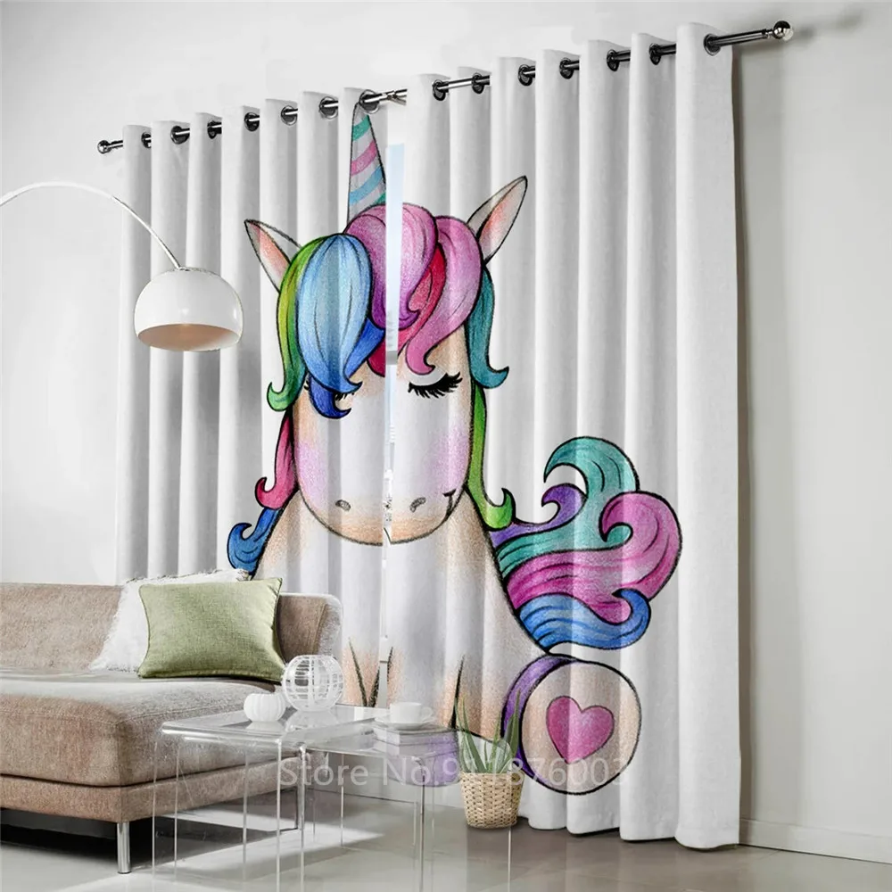 

Cartoon Pink Unicorn Windows Curtains Darkening for Living Room Bedroom Decorative Kitchen Curtains Dropshipping