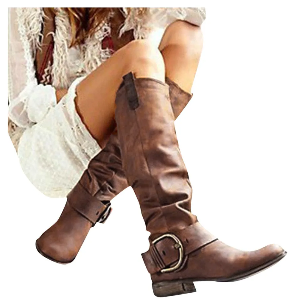 

Sagace Womens Long Boots Ladies Fashion Knee High Riding Boots Boots Thick Heels Leather Shoes Botas Largas Para Mujer