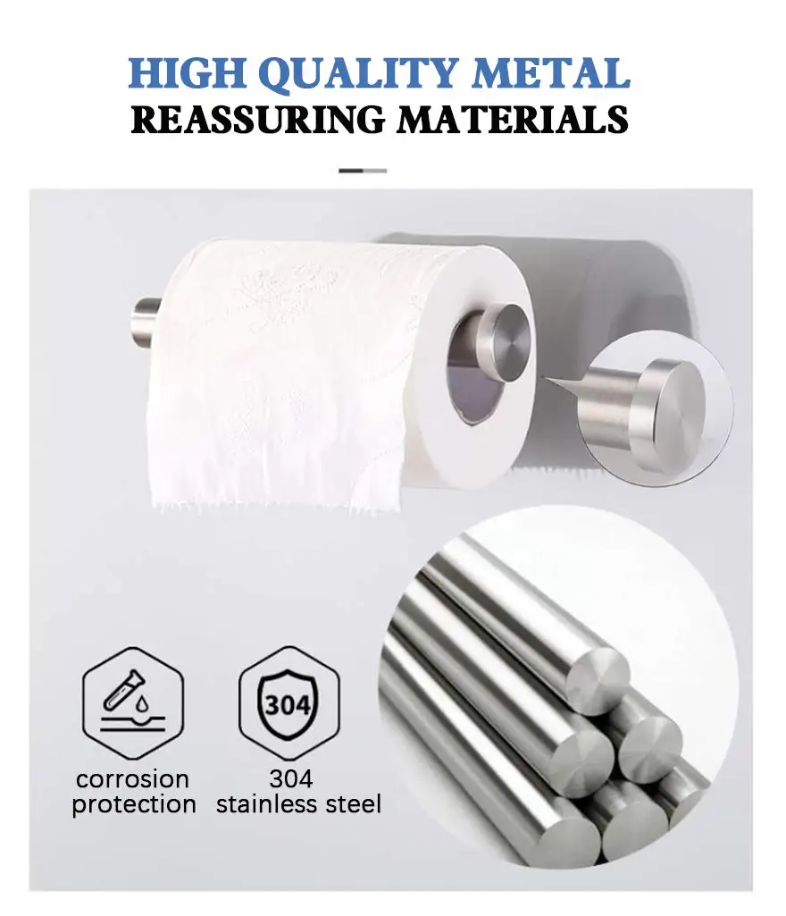 Portarrollos de ba&ntilde;o de acero inoxidable, soporte de papel higi&eacute;nico de autoAdhesive-3M, No requiere perforaci&oacute;n, fuerte adherencia e impermeable-4