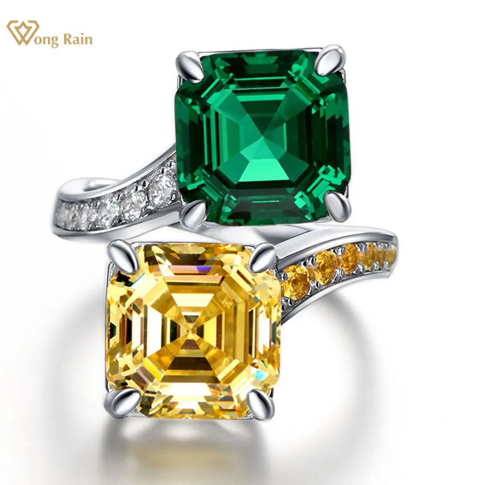 

Wong Rain 100% 925 Sterling Silver Created Moissanite Citrine Emerald Wedding Engagement Adjustable Ring Fine Jewelry Wholesale