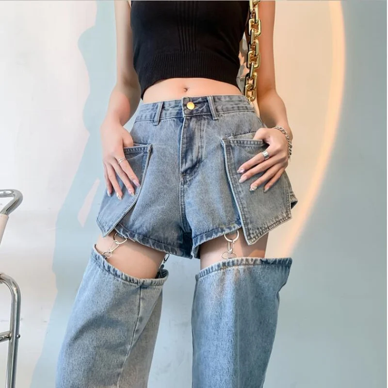 Streetwear Jeans Woman High Waist Vintage Fashion Patchwork Denim Ripped Holes Pants Female Harajuku Loose Wide Leg Trousers