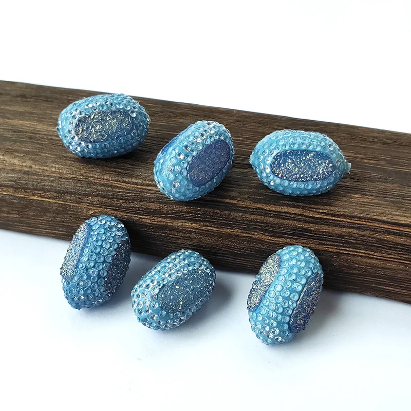 

10 Pcs Stone druse Pave Crystal Rhinestone Olive shape Loose Beads DIY Making Jewelry Findings BD382