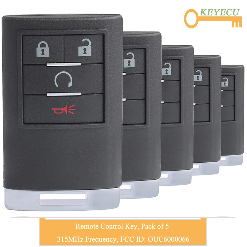 KEYECU 5 шт. ключ дистанционного управления без ключа для Cadillac CTS STS DTS 2008 2011 Fob 4 кнопки