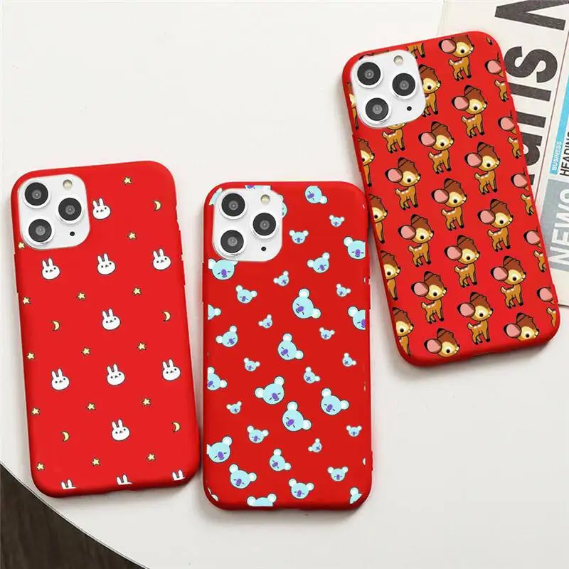 

Cartoon Animal Phone Case For IPhone 6 6s 7 8 Plus X Xs Xr Xsmax 11 12 Pro Promax 12mini Candy Red Silicone Cover