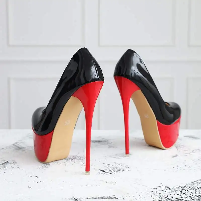 

Womens plus Size High Heel Shoes 41-43 High 14-16cm Thin Heeled Sexy Fake Mother CD Dress Sexy Leather Shoes