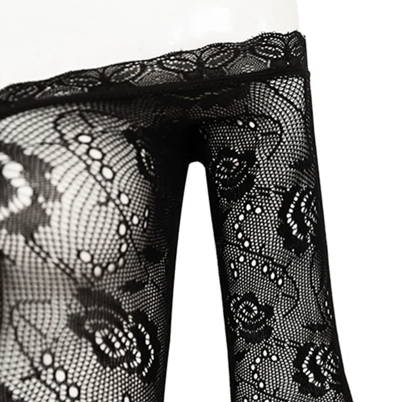 

Erotic Sexy Floral Mesh Clothing Temptation Deep V Perspective Lingerie Long Sleeve with Sweet Bowknot for Women Girls