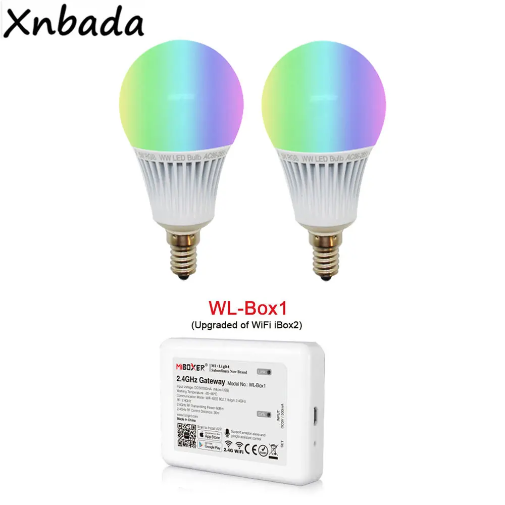 Milight Светодиодная лампа E14 5 Вт RGB+ CCT Светодиодная лампа AC85-265V, беспроводной WL-Box1 светодиодный контроллер, 2,4G беспроводной RGBWW RF пульт дистанционного управления