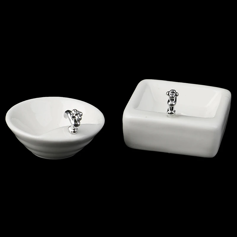 

Square Dollhouse Bathroom Sink 1:12 Miniature Ceramic Wash Basin Bathroom Sink Model Simulation Accessory For Dollhouse White