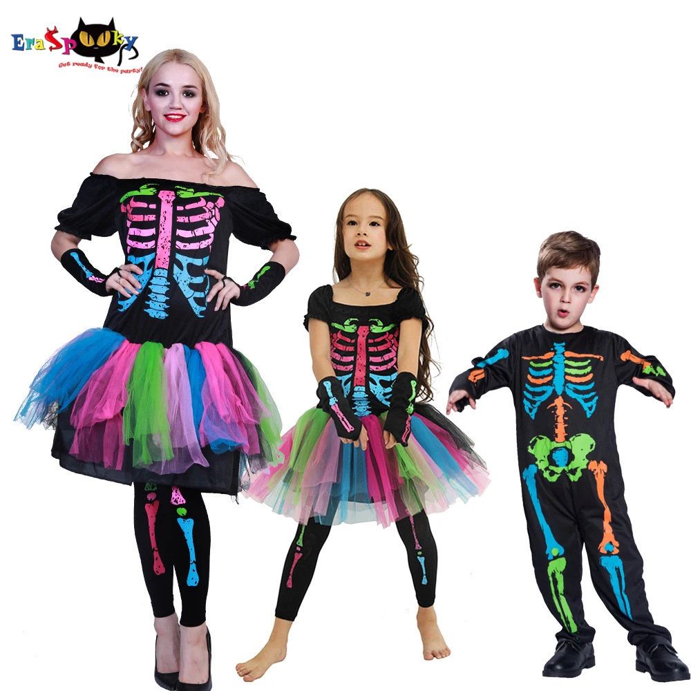 Eraspooky Funky Punky Bones платье-пачка костюм на Хэллоуин для семьи взрослых/детей Скелет комбинезон вечерние группа нарядное платье