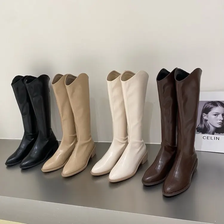 

Medium tube western cowboy boots women's shoes niche short boots white knight high boots spring and autumn single boots