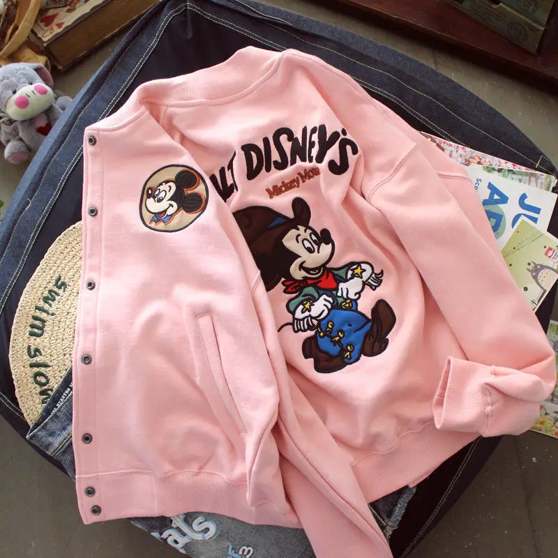 

Женская демисезонная куртка Disney, тонкий кардиган с вышивкой Микки Мауса спереди и сзади, куртка, бейсбольная форма, куртка, 2021