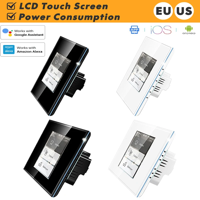 

LCD WiFi Smart Wall Light Switch Work with Apple Homekit Alexa Google Home US EU 110V 220V, Power Consumption, Smart Home Switch