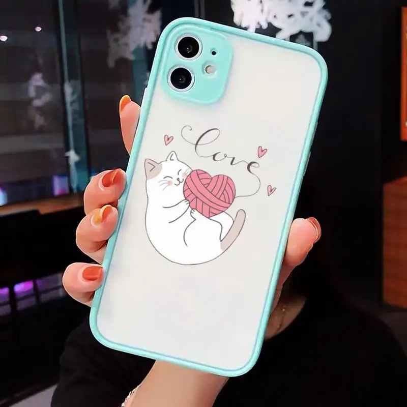 

Cute Cat Painting Phone Cases Matte Transparent for iPhone 7 8 11 12 s mini pro X XS XR MAX Plus