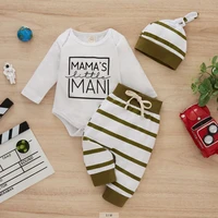 lioraitiin 0 12m infant three piece baby boy%e2%80%99s clothes fashion letter long sleeve romper and stripe trousers with hat