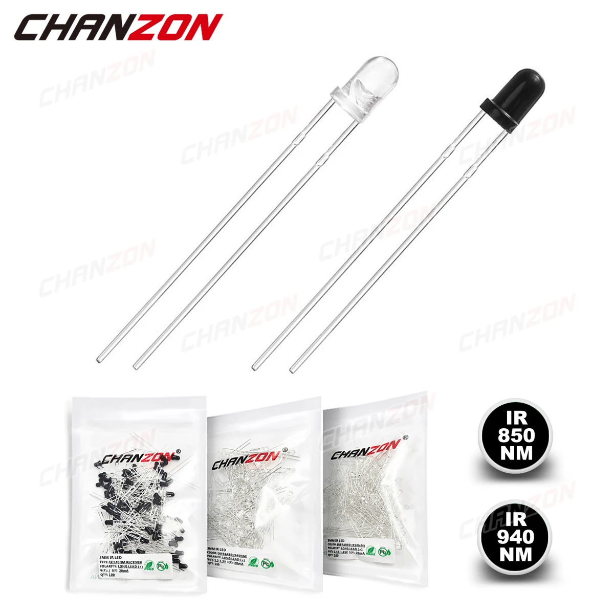 100 шт. 3 мм ИК светодиодный ные излучающие диоды 850nm 940nm передатчик приемник ИК фототранзистор фотодиод Невидимый DIY PCB