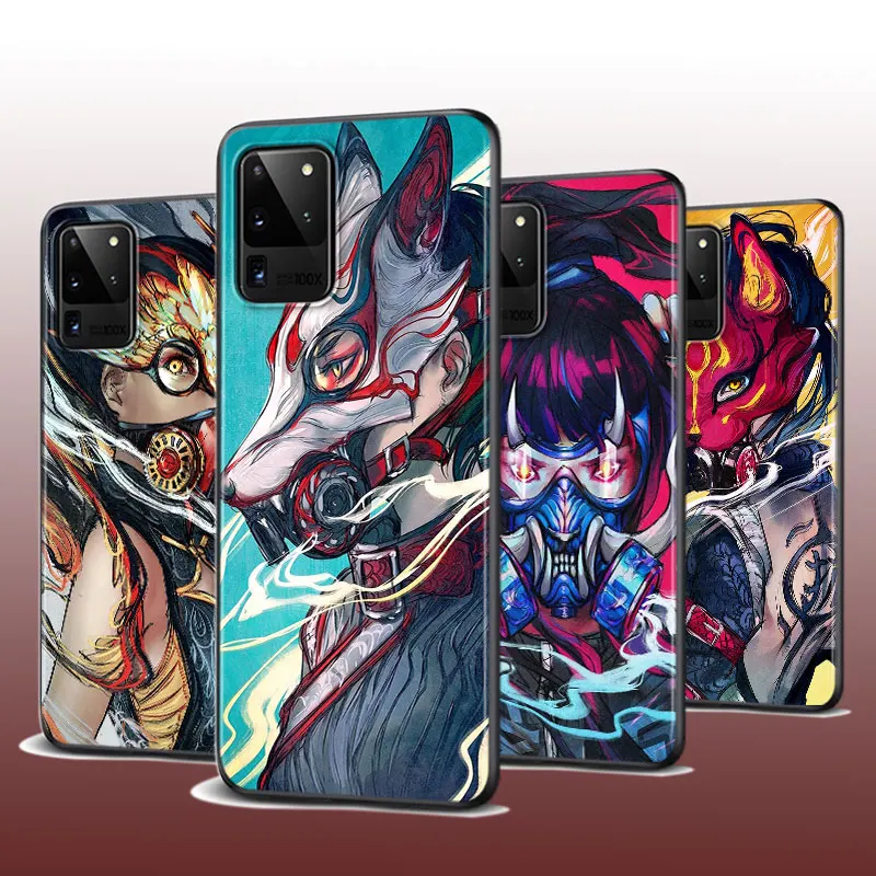 

For Samsung S22 S21 S20 FE Ultra Pro Lite S10 5G S10E S9 S8 S7 Plus Anime girl samurai Shockproof Soft Black Phone Case