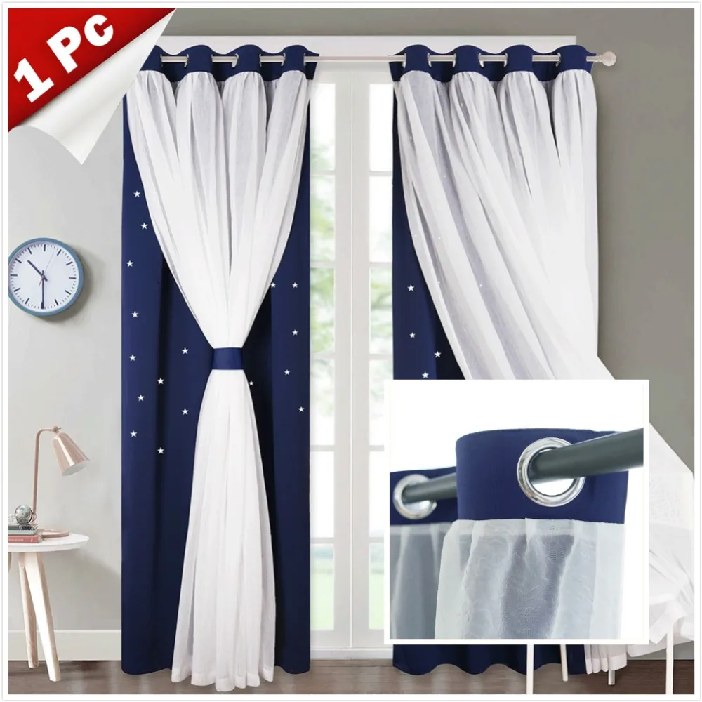 Navy Blue NICETOWN Красивая Звездная принцесса двойное затенение мечтательный розовый затемненный занавес драпировка для Девочки Детская гостиная свадебная комната - Цвет: Navy Blue