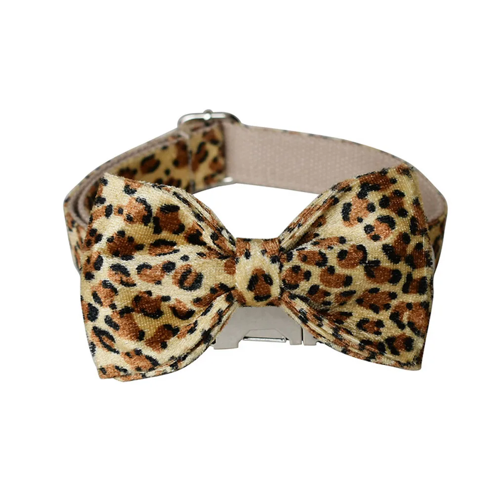 

Leopard-print Dog Collar with Removable Bow tie for Small Medium Large Dogs Cotton Cat Dog Collar Leash Set Pet Dog Accessories