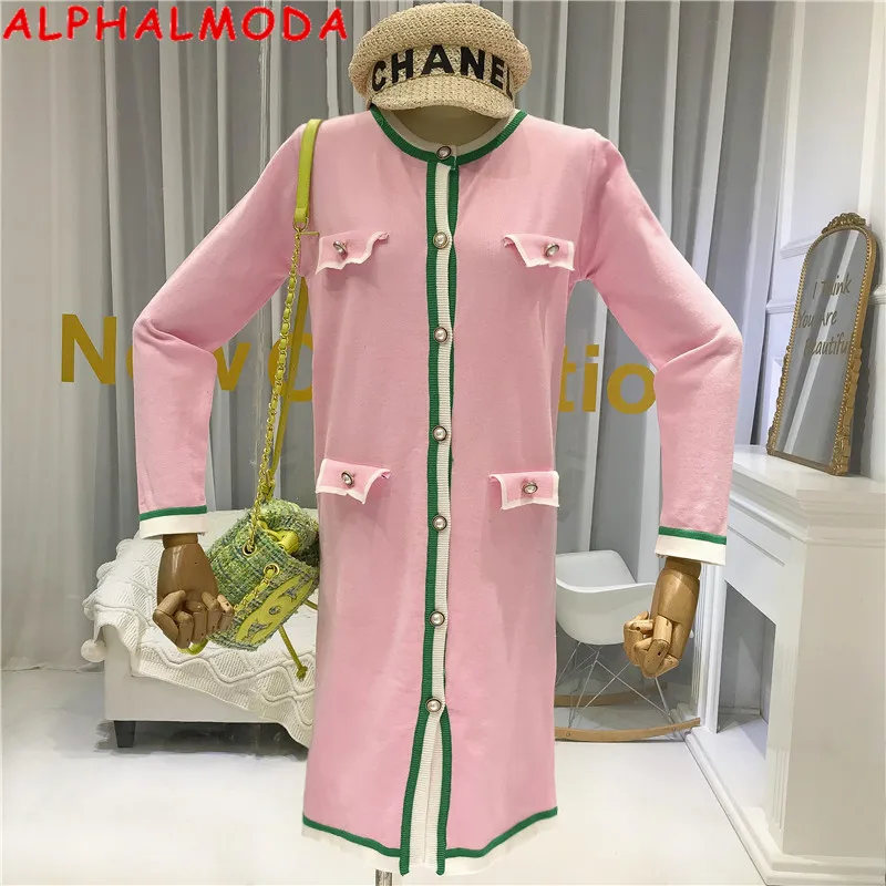 ALPHALMODA осень 2019 Ретро стиль милое Жемчужное на пуговицах с длинным рукавом